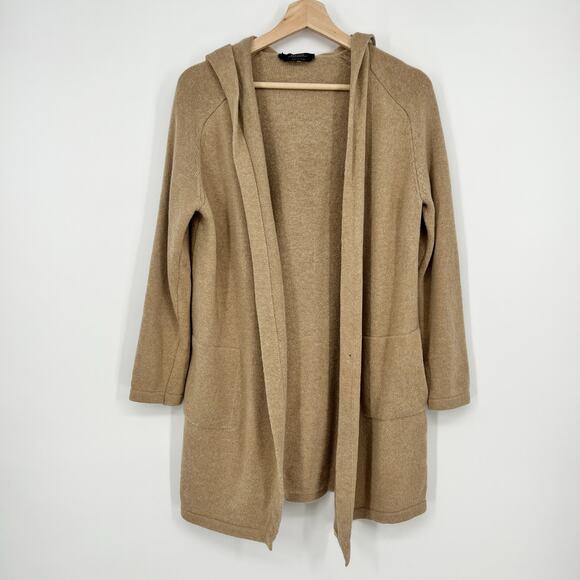 Weekend Max Mara Hooded Cardigan Wool Cashmere Blend Women S Tan Open Front READ - Picture 1 of 11